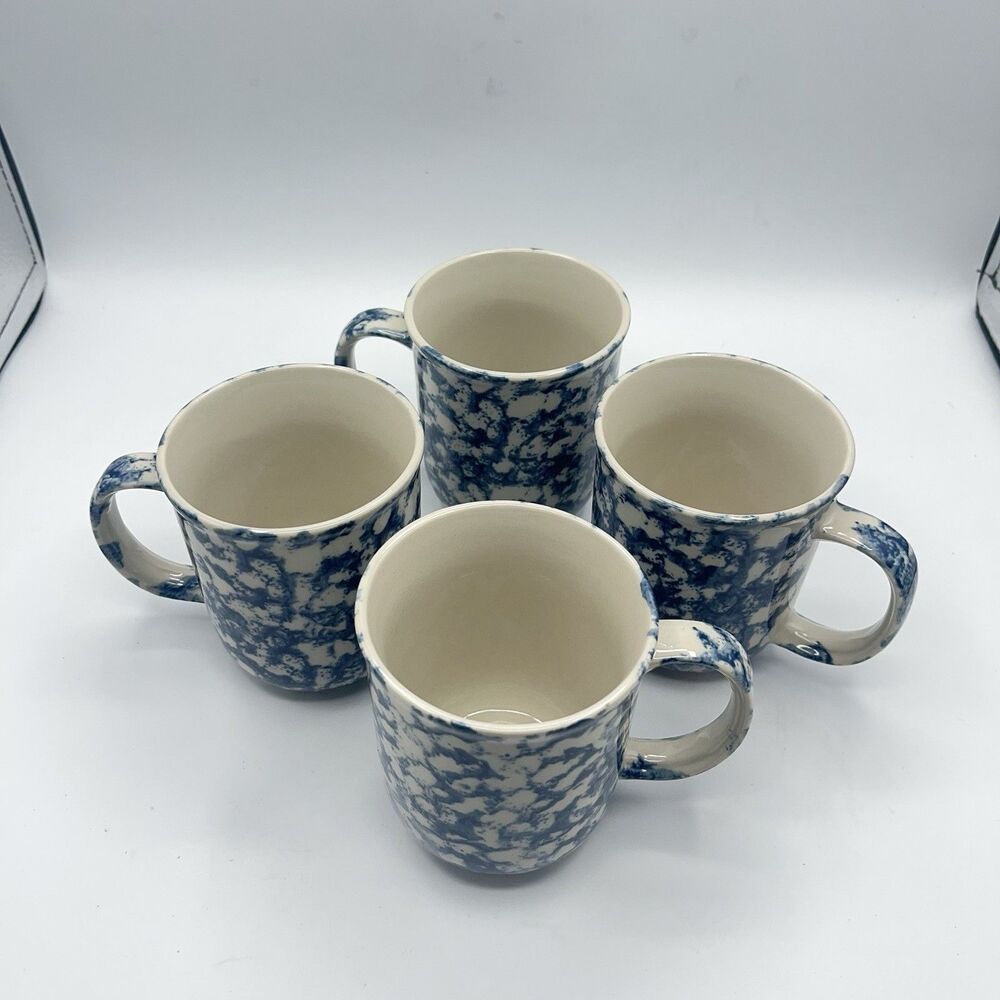 Folk Craft by Tienshan Blue Beige Coffee Mugs 12 oz Set of Four
